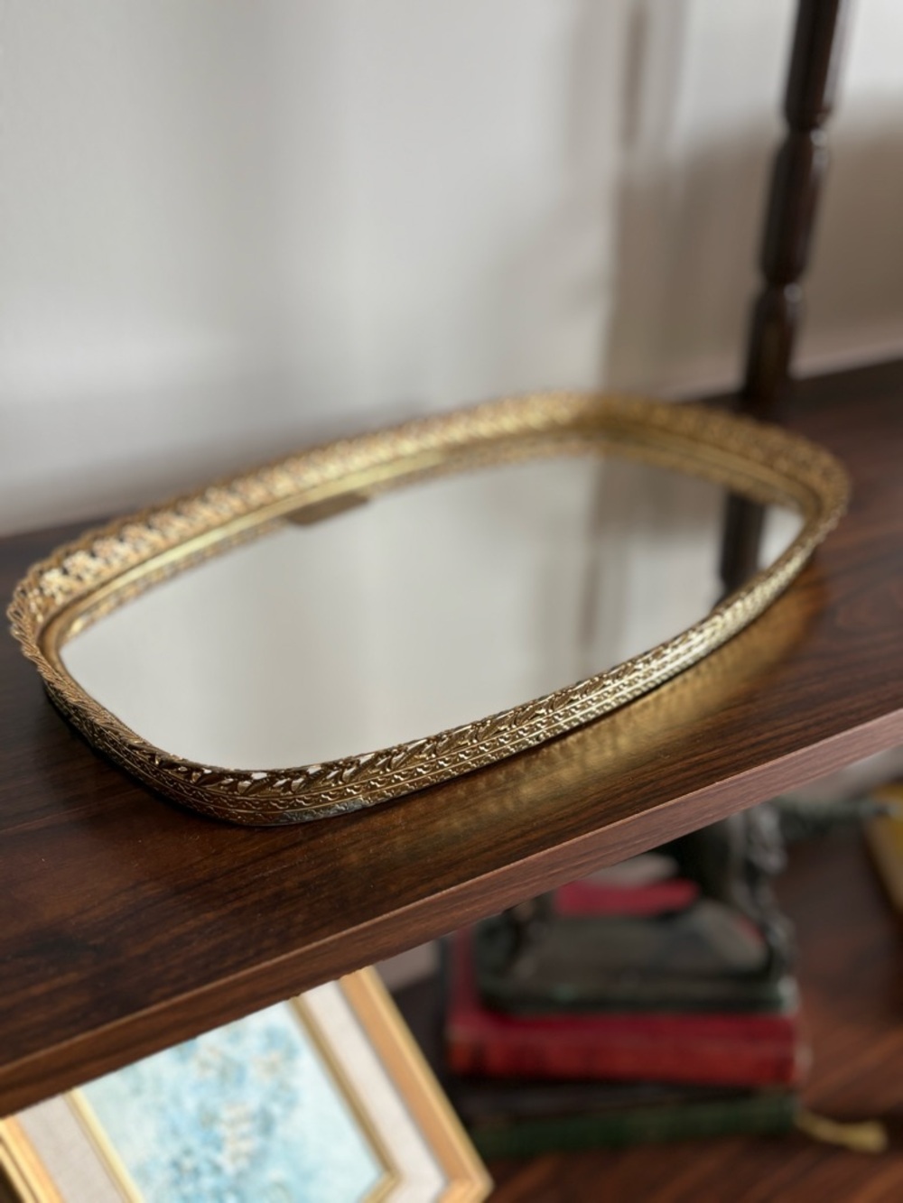 Vintage Ornate Gold Mirrored Vanity Tray